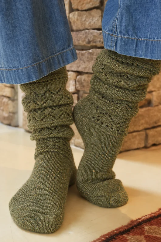 Pointelle Knit Slouch Socks Dark Olive